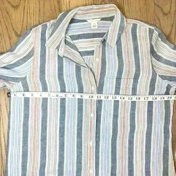 NWT Caslon Women’s Linen Blend Button-Up Striped Nordstrom Shirt Size X-Small - Picture 9 of 12